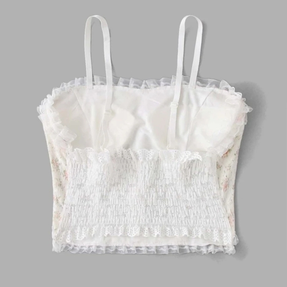 Ditsy Floral Shirred Pearls Detail Cami Top - Picture 2 of 12